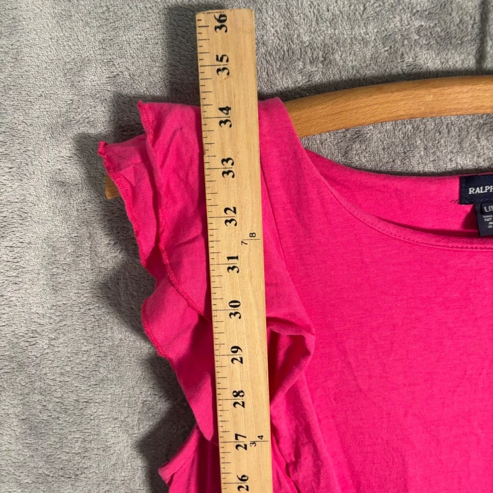 Ralph Lauren Girls Dress Size L 12-14 Hot Pink Ruffle Sleeve Drawstring Waist‎